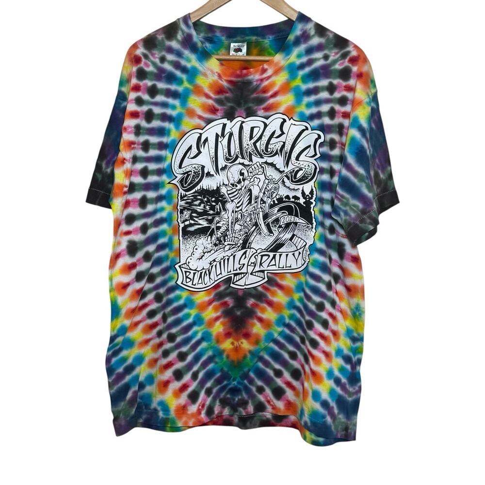 Sturgis Motorcycle Rally Darren McKeag Art Tie Dye XL Fruit of the Loom T-Shirt